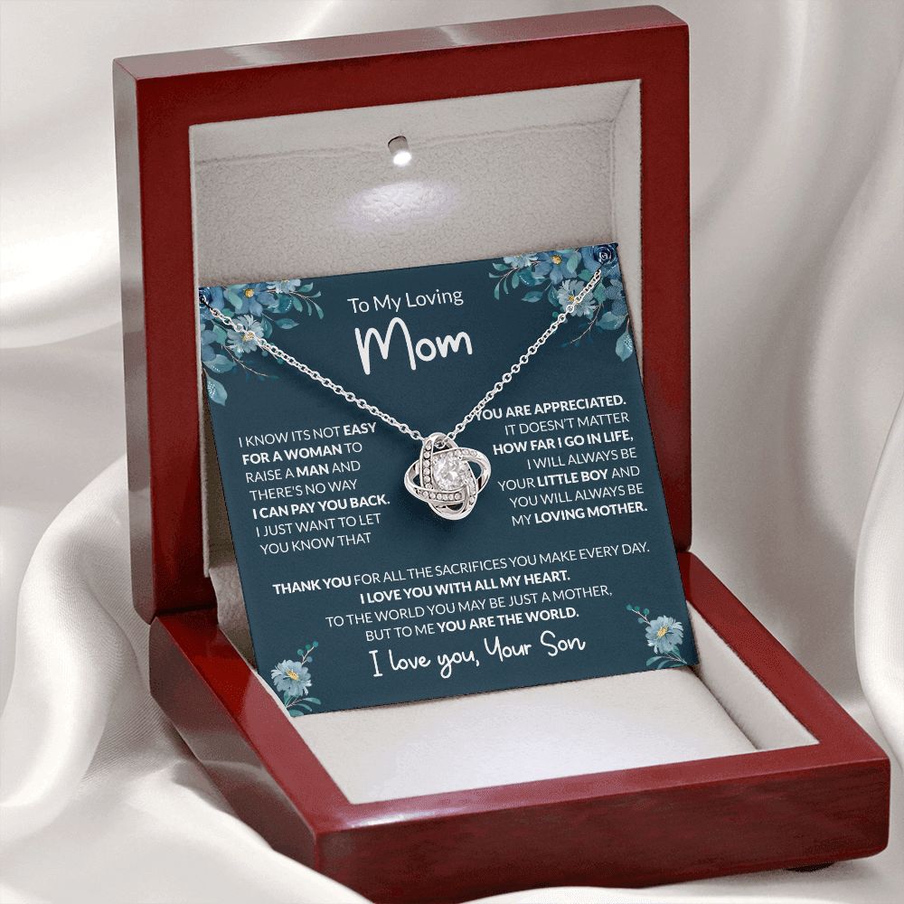 To My Loving Mom - To Me You Are The World - Love Knot Necklace