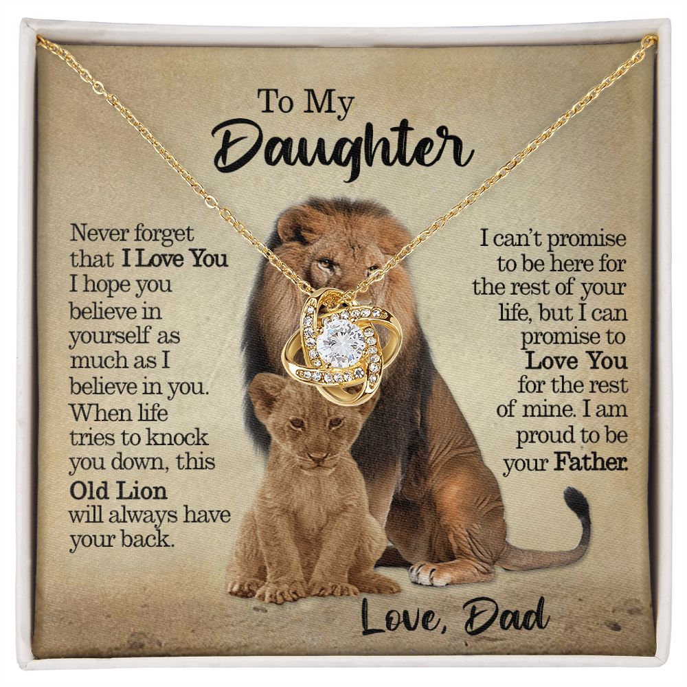 To My Daughter - This Old Lion Will Always Have Your Back - Love Knot Necklace
