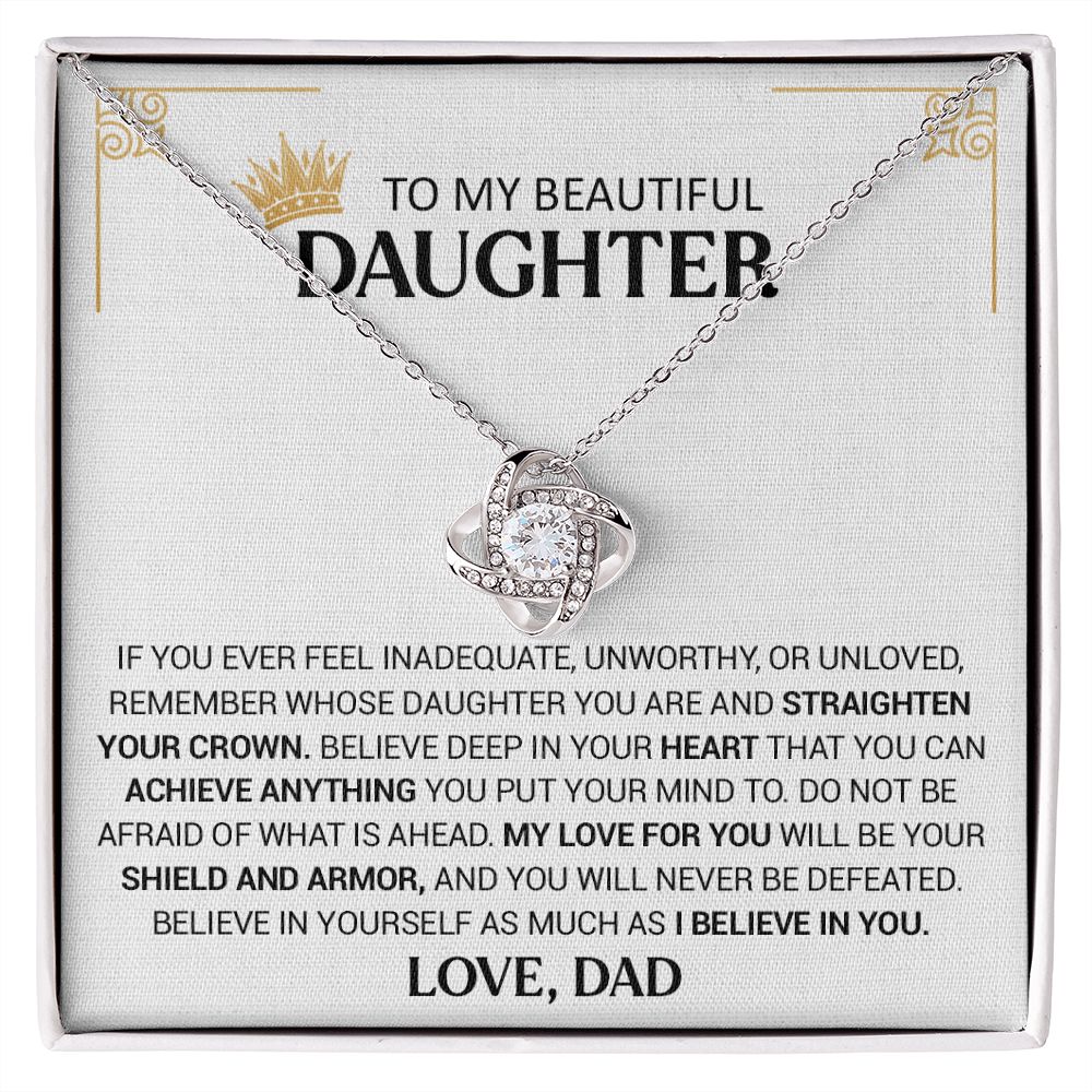 To My Beautiful Daughter - Shield And Armor - Love Knot Necklace