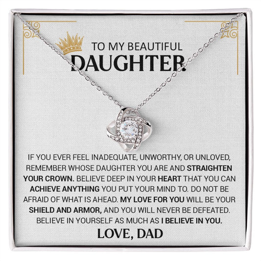 To My Beautiful Daughter - Shield And Armor - Love Knot Necklace