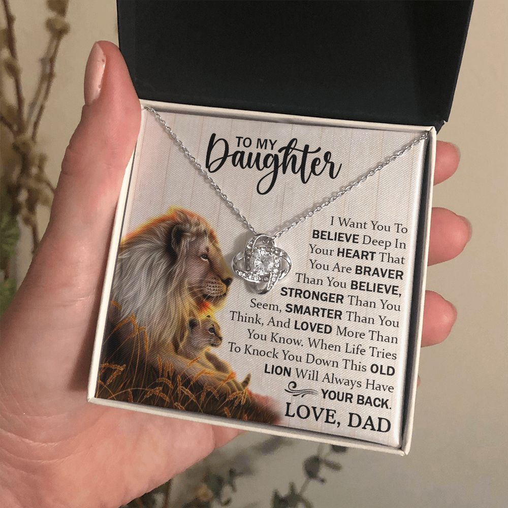 To My Daughter - You Are Braver Than You Believe - Love Knot Necklace