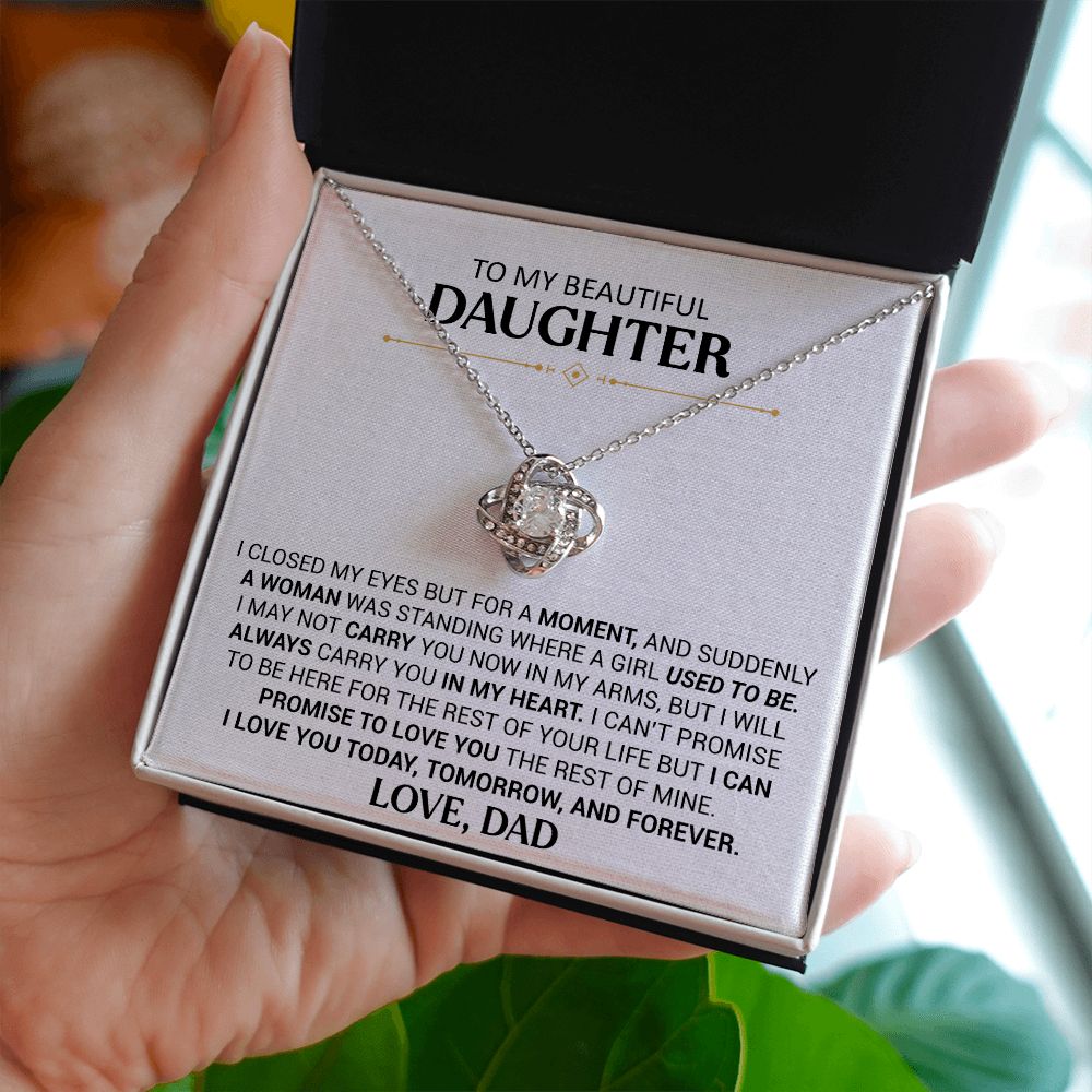 To My Beautiful Daughter - I Love You Today And Forever - Love Knot Necklace
