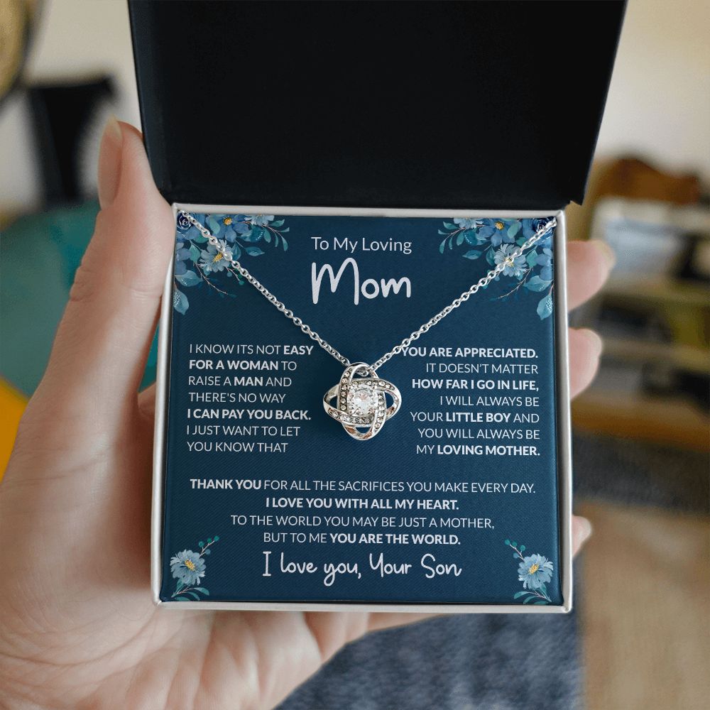 To My Loving Mom - To Me You Are The World - Love Knot Necklace
