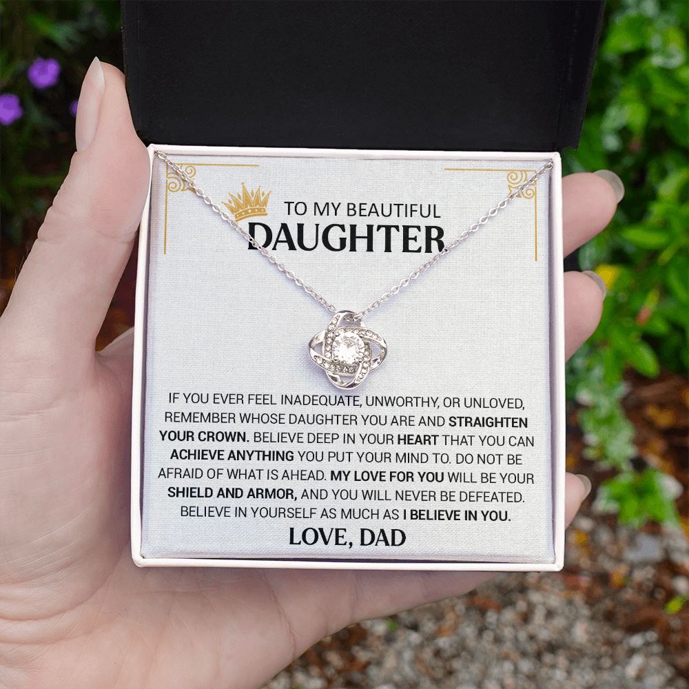 To My Beautiful Daughter - Shield And Armor - Love Knot Necklace