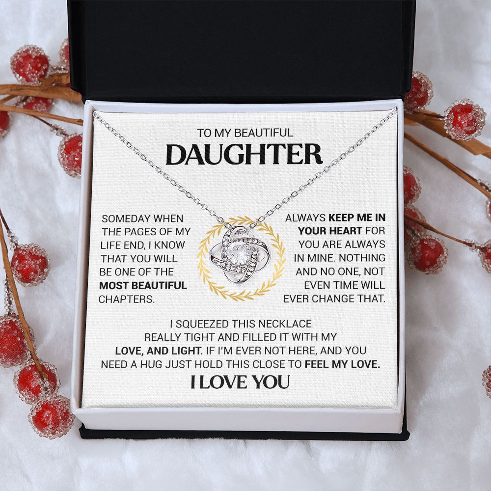 To My Beautiful Daughter - Always Keep Me In Your Heart - Love Knot Necklace