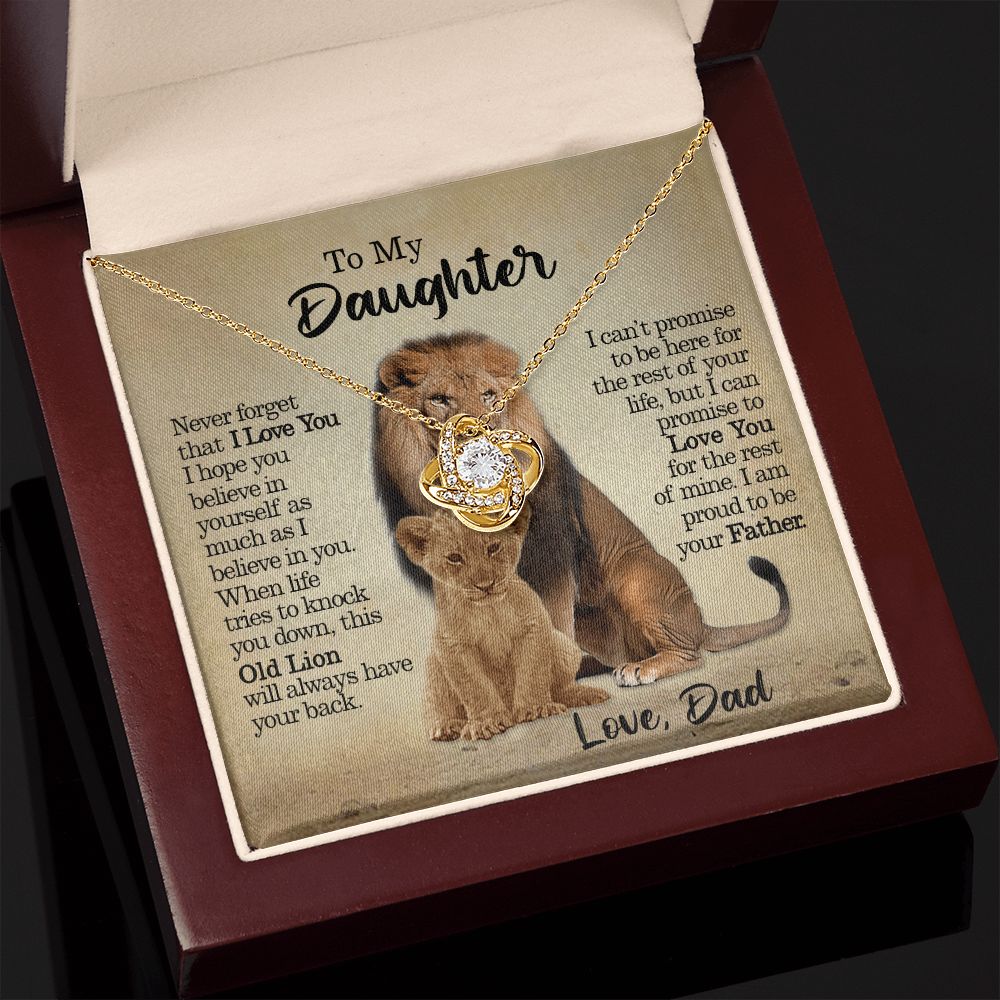 To My Daughter - This Old Lion Will Always Have Your Back - Love Knot Necklace