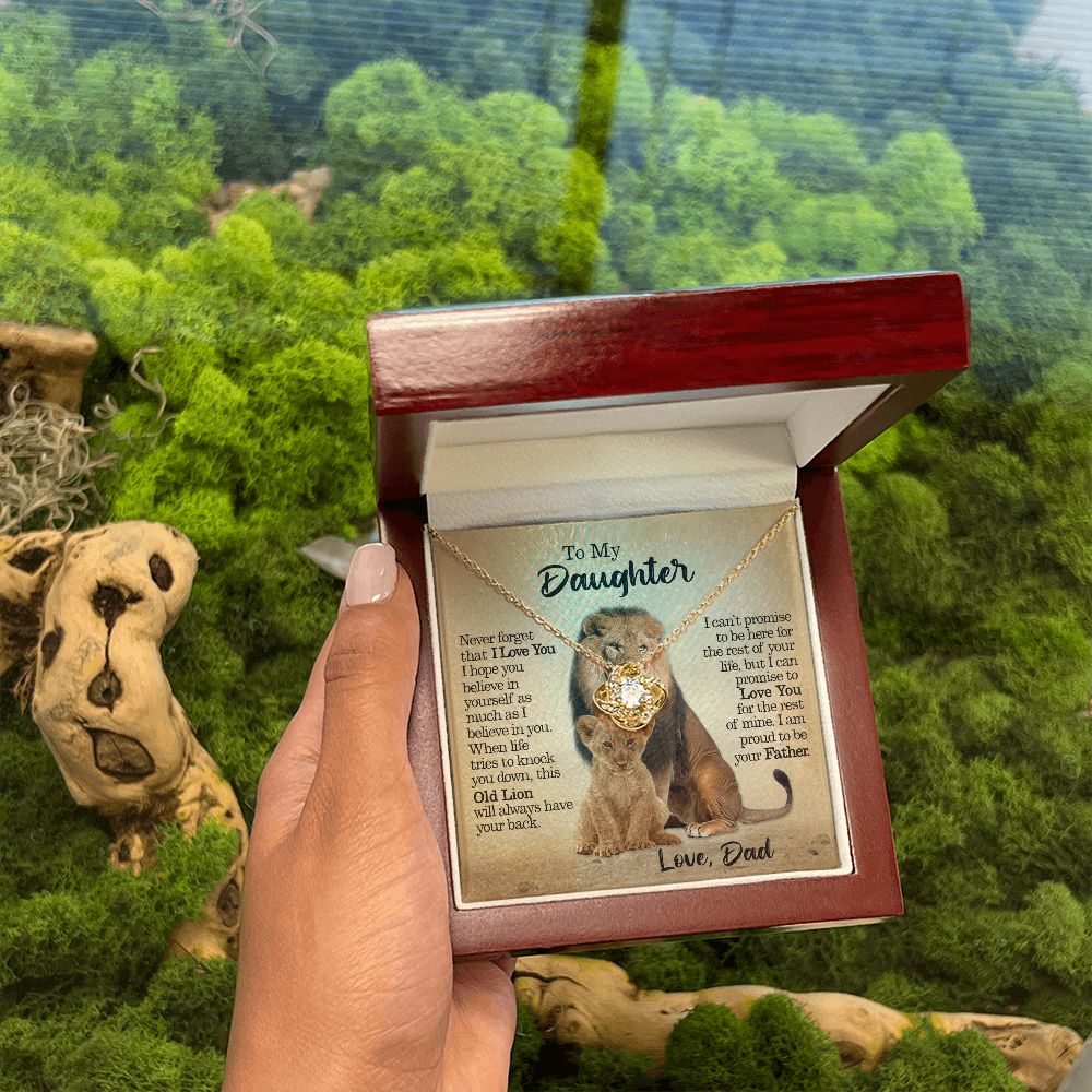 To My Daughter - This Old Lion Will Always Have Your Back - Love Knot Necklace