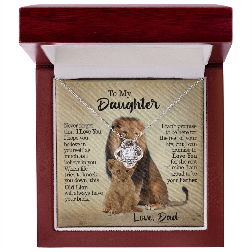 To My Daughter - This Old Lion Will Always Have Your Back - Love Knot Necklace