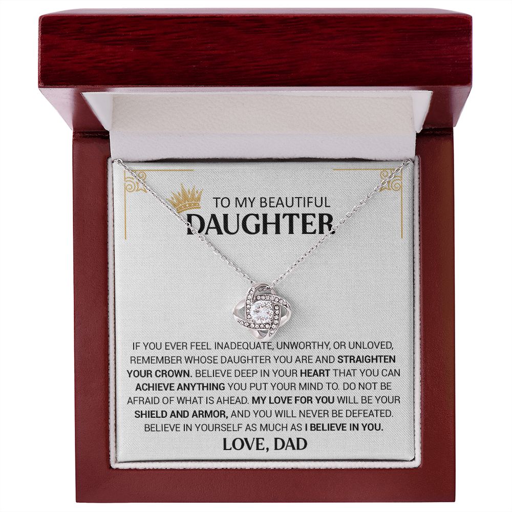 To My Beautiful Daughter - Shield And Armor - Love Knot Necklace