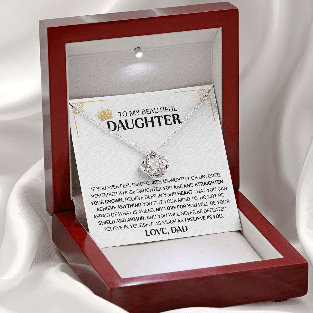 To My Beautiful Daughter - Shield And Armor - Love Knot Necklace