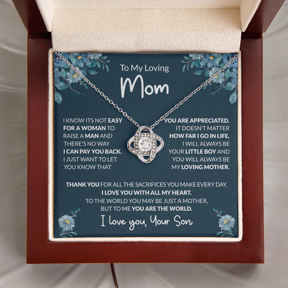 To My Loving Mom - To Me You Are The World - Love Knot Necklace