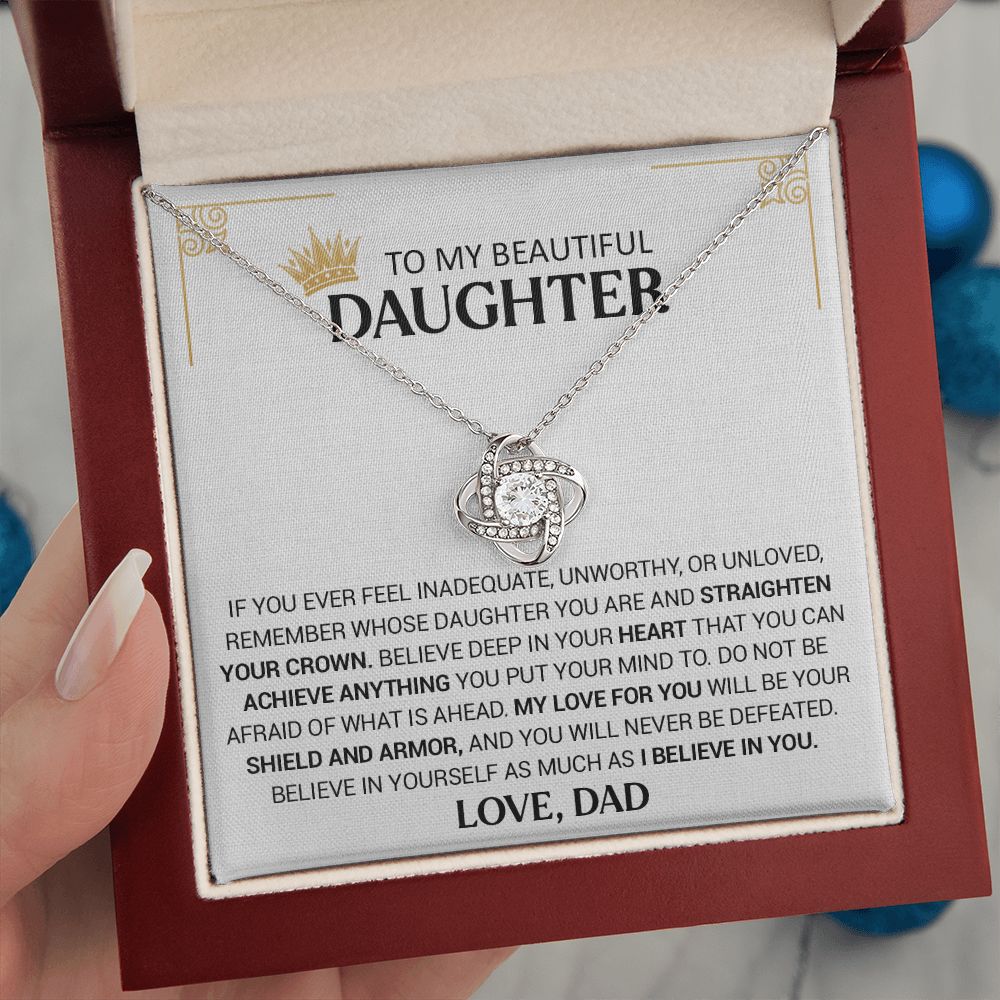 To My Beautiful Daughter - Shield And Armor - Love Knot Necklace